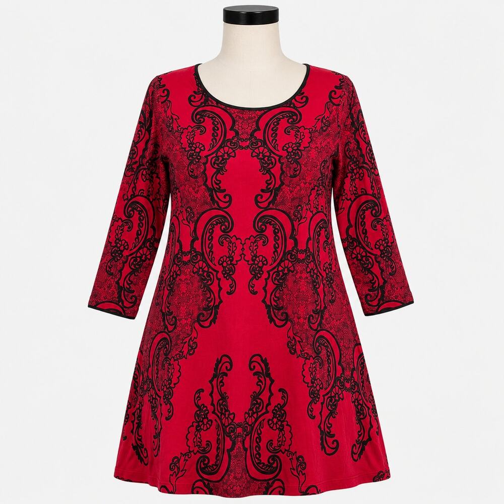 Soma Live Lounge Wear Red Black Scroll Print Sleep Dress Women's Medium Soft